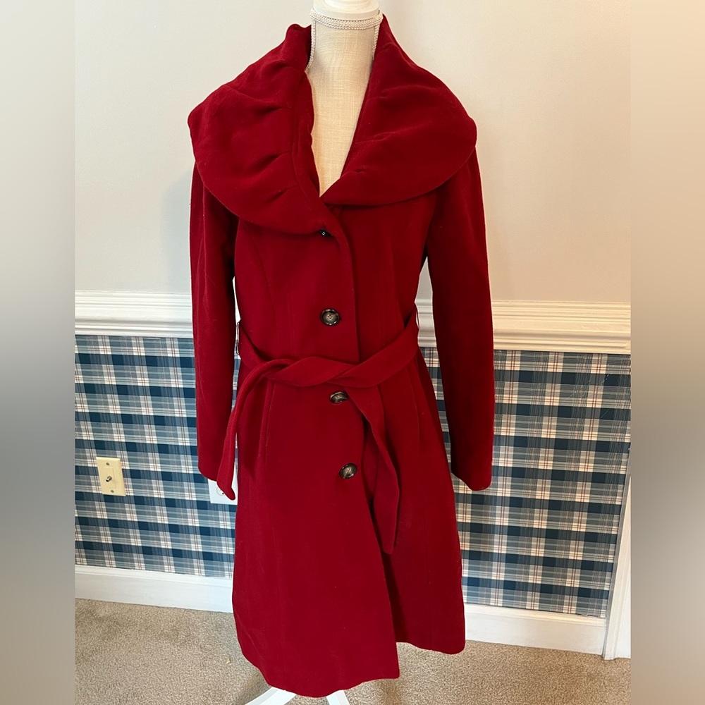 Calvin Klein Wool Blend Coat - Red Size 6